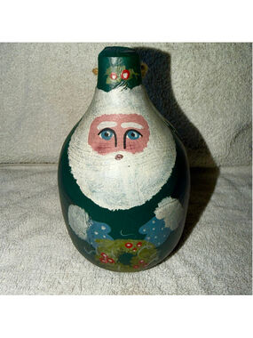 Vintage 1995 Wooden Buoy Hand Painted Santa Claus Christmas Holiday Decor Signed